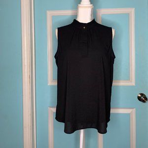 Calvin Klein Black Sleeveless Button Neck Blouse - L